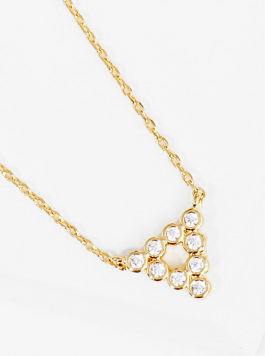 18k Gold Dipped Bezel CZ Triangle Pendant Delicate Necklace
