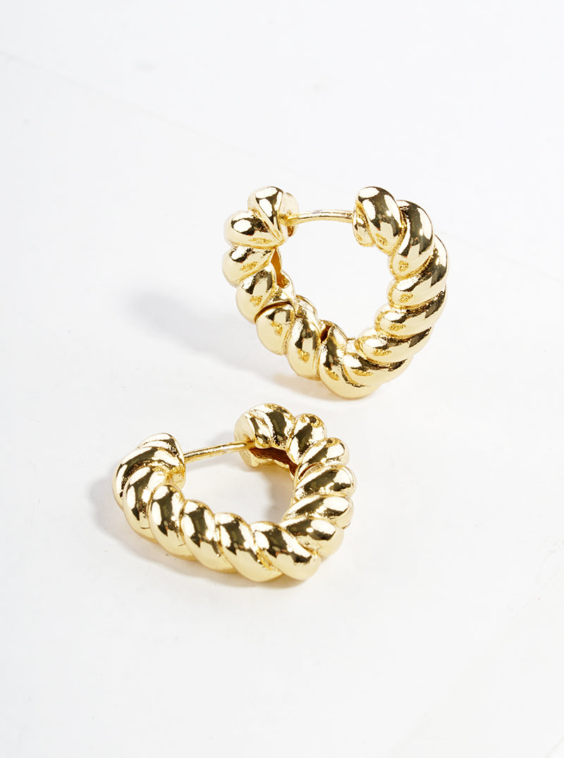 18k Gold Dipped Braided Metal Heart Shape 20mm Hinged Hoop Earrings