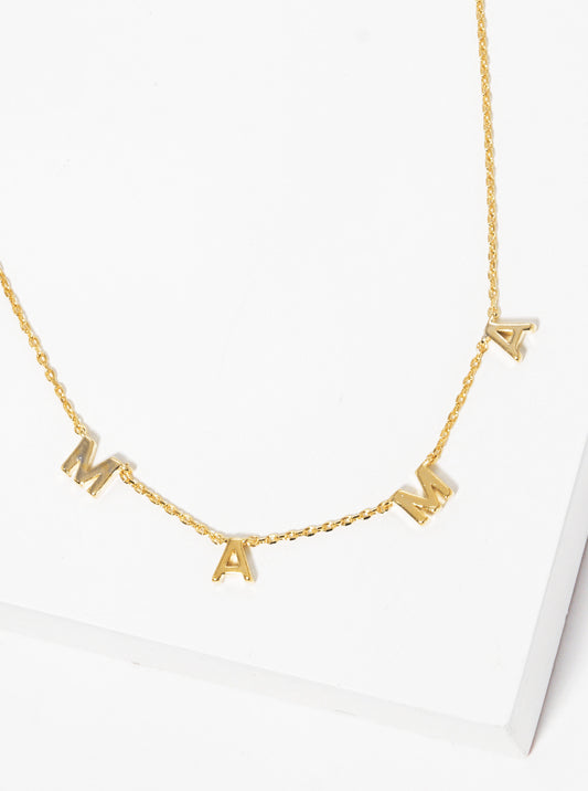 18k Gold Dipped Brass Mama Spaced Word Necklace