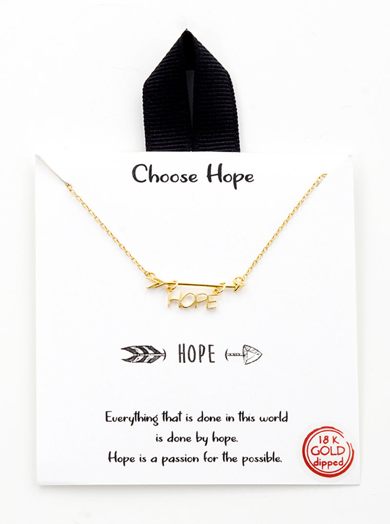 White Gold Dipped Choose Hope Hanging Arrow Pendant Necklace