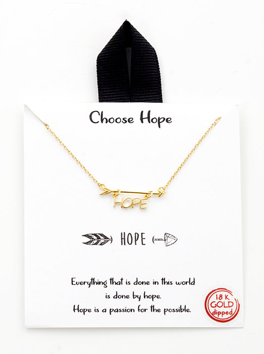 18k Gold Dipped Choose Hope Hanging Arrow Pendant Necklace