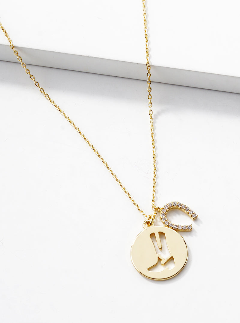 18k Gold Dipped Cowgirl Boot And CZ Pave Horseshoe Pendant Necklace