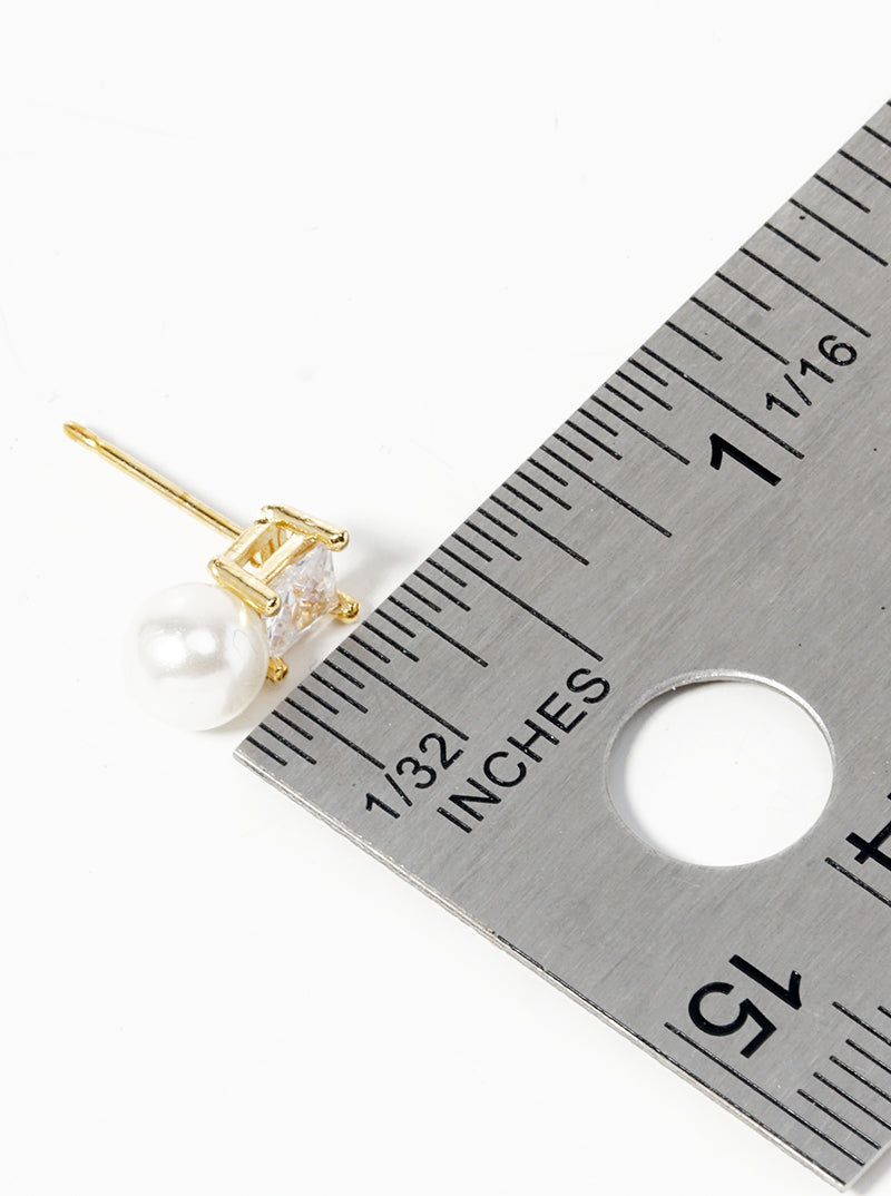 18k Gold Dipped Dainty CZ Stone Pearl Drop Post Stud Earrings