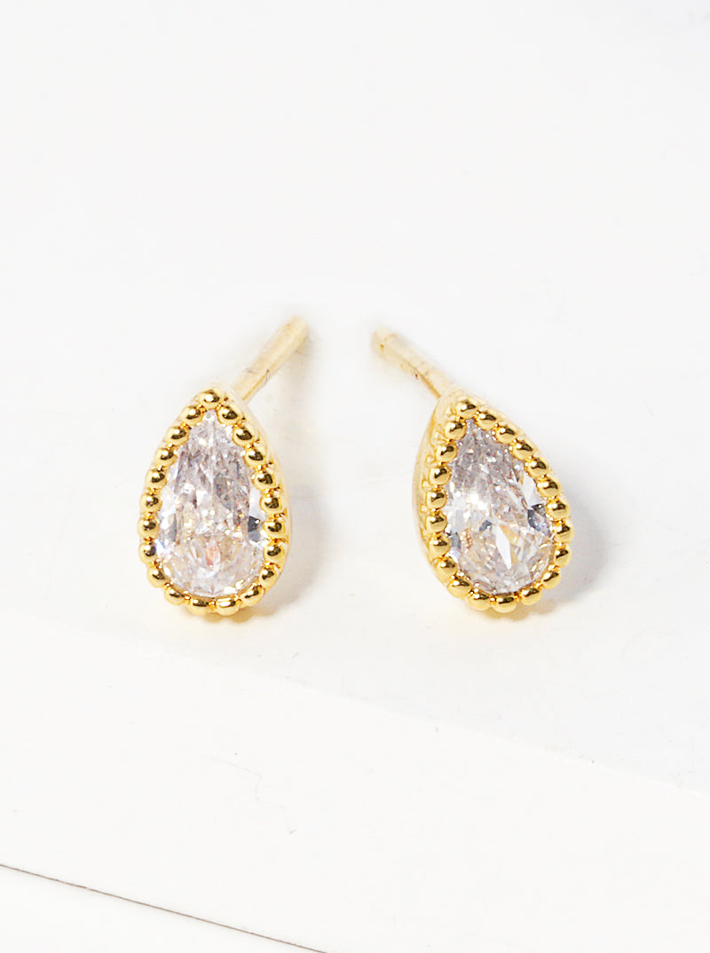 18k Gold Dipped Dainty CZ Teardrop Post Stud Earrings