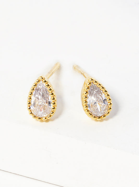 18k Gold Dipped Dainty CZ Teardrop Post Stud Earrings