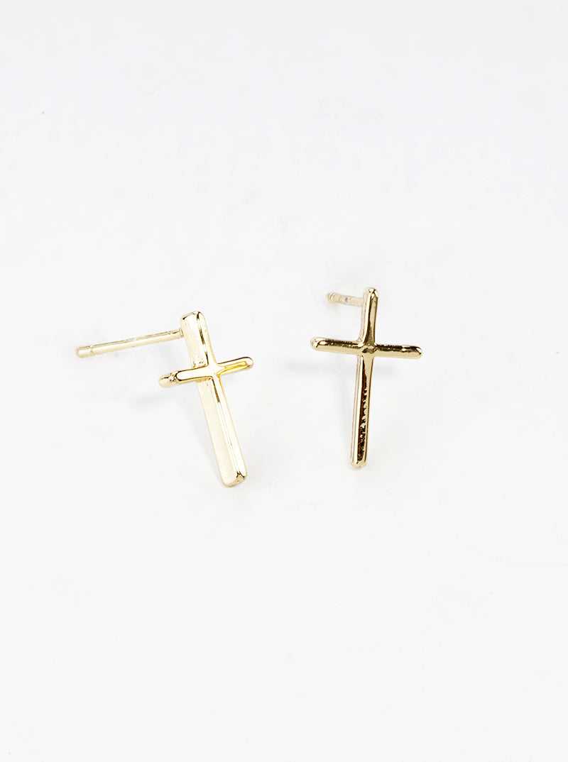 18k Gold Dipped Dainty Cross Post Stud Earrings
