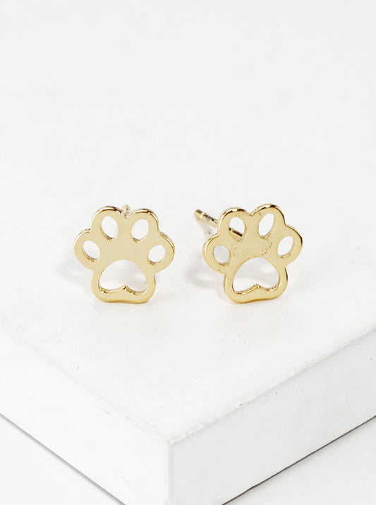 18k Gold Dipped Dainty Dog Paw Post Stud Earrings