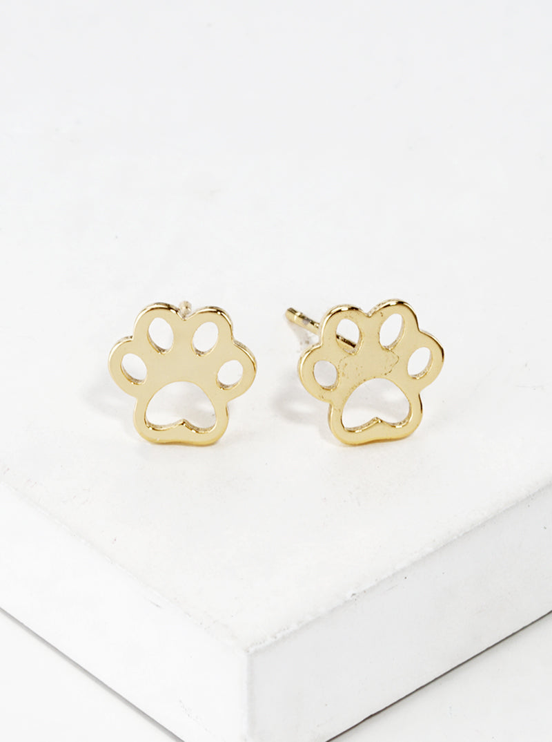 18k Gold Dipped Dainty Dog Paw Post Stud Earrings