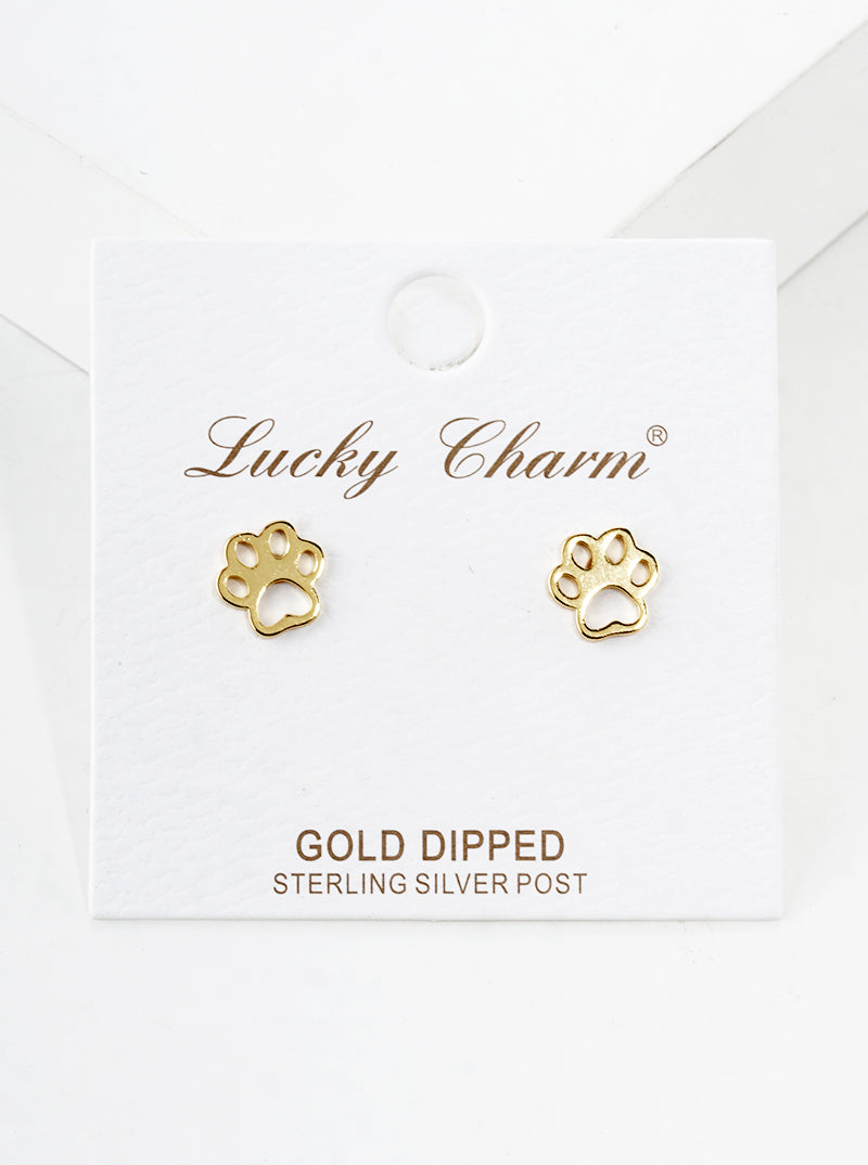 18k Gold Dipped Dainty Dog Paw Post Stud Earrings