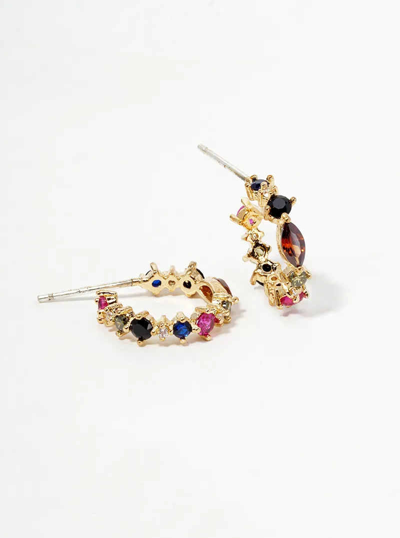 18k Gold Dipped Dainty Multi Shape CZ Stone Open Hoop Earrings