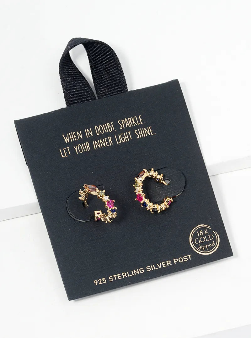 18k Gold Dipped Dainty Multi Shape CZ Stone Open Hoop Earrings