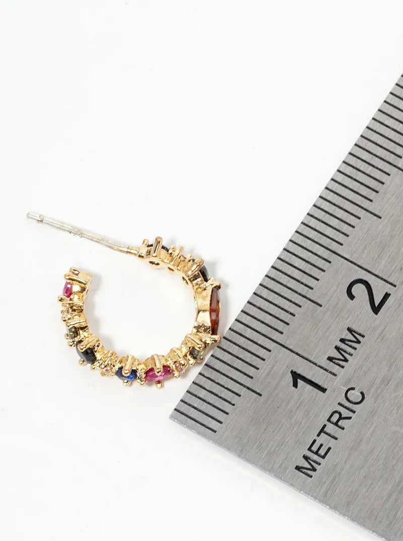 18k Gold Dipped Dainty Multi Shape CZ Stone Open Hoop Earrings