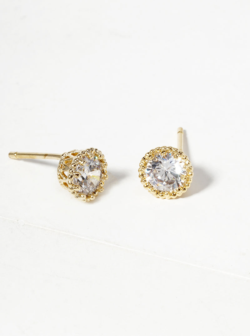 18k Gold Dipped Dainty Round CZ Post Stud Earrings