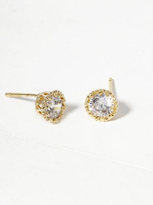 18k Gold Dipped Dainty Round CZ Post Stud Earrings