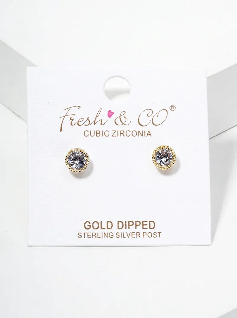 18k Gold Dipped Dainty Round CZ Post Stud Earrings