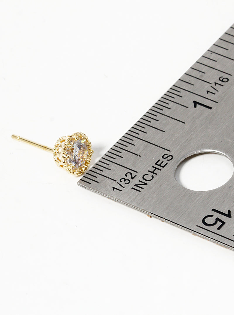 White Gold Dipped CZ Pave Hamsa Dainty Post Stud Earrings