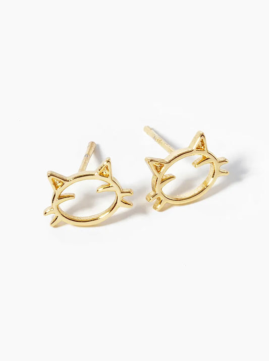 18k Gold Dipped Delicate Cat Post Stud Earrings