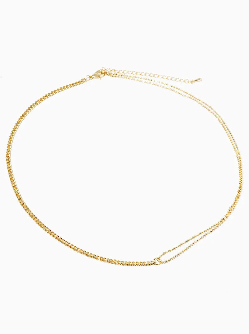 18k Gold Dipped Delicate Curb And Ball Chain Necklace