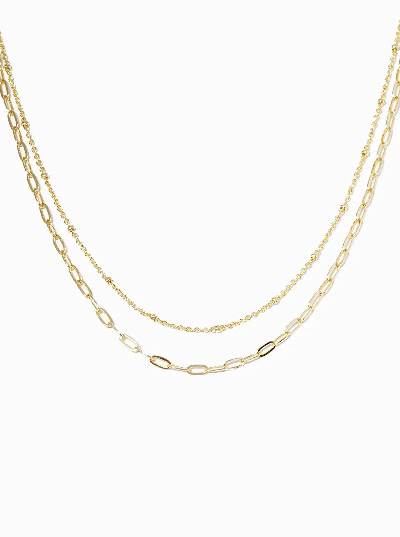 18k Gold Dipped Delicate Double Chain Layered Necklace