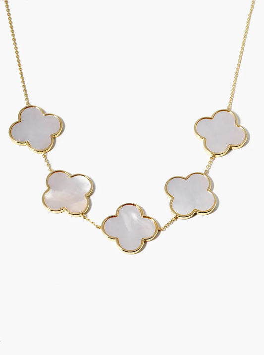 18k Gold Dipped Five Quatrefoil Statement Necklace
