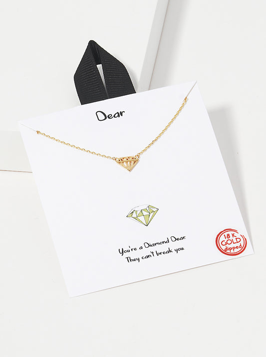 18k Gold Dipped Flat Diamond Shape Pendant Dainty Necklace