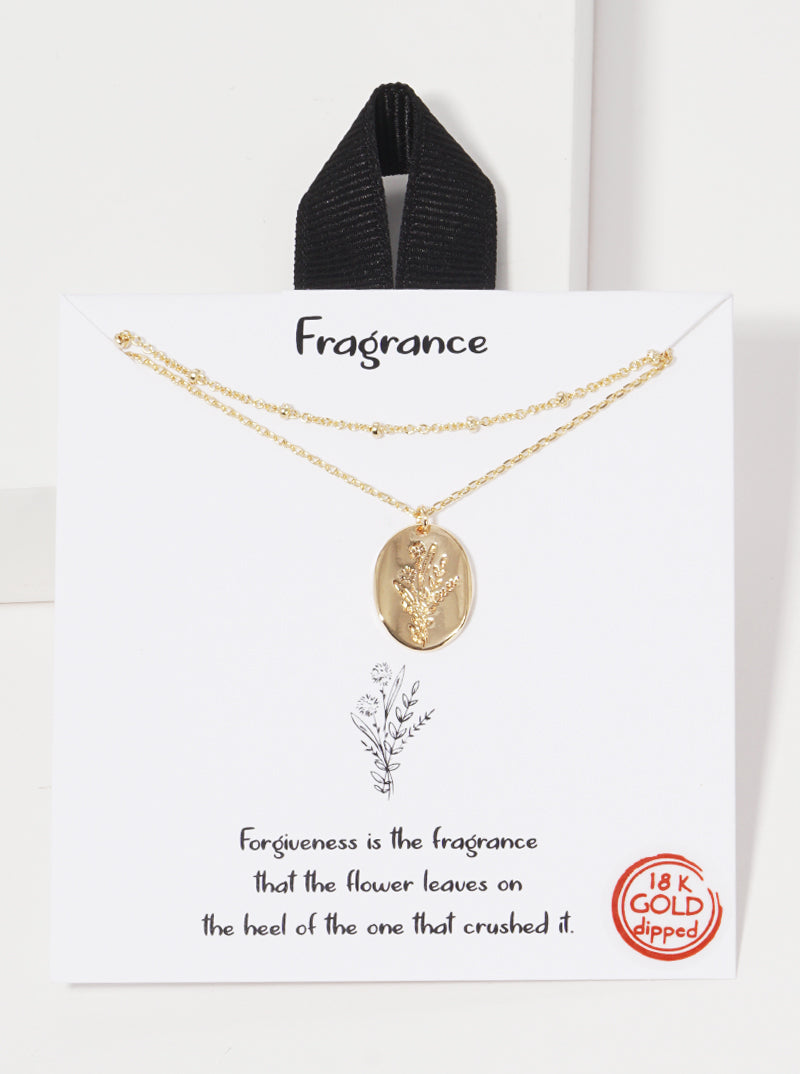 18k Gold Dipped Flower Engraved Oval Pendant Layered Necklace