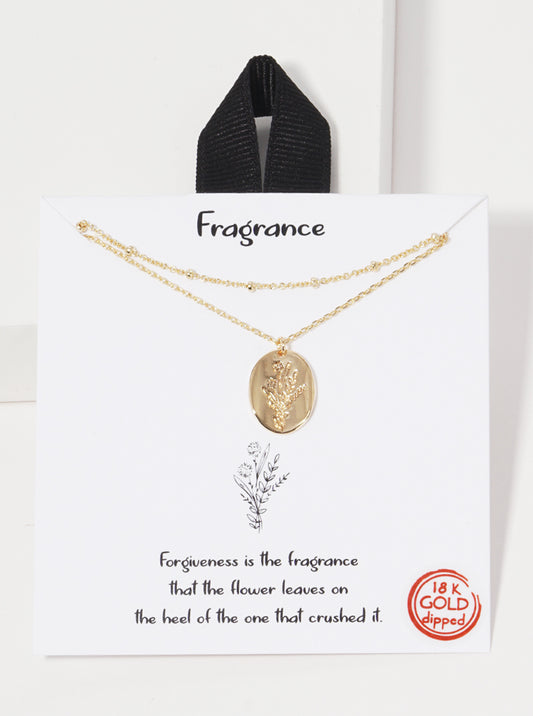18k Gold Dipped Flower Engraved Oval Pendant Layered Necklace