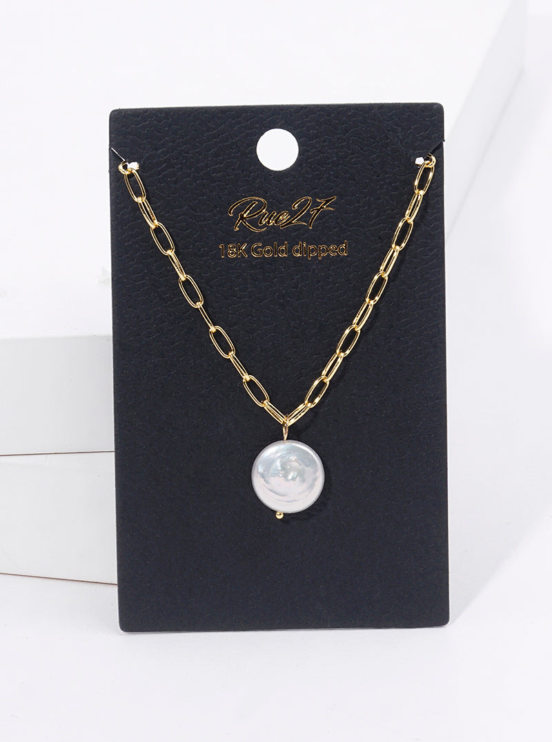 White Gold Dipped Freshwater Pearl Pendant Necklace