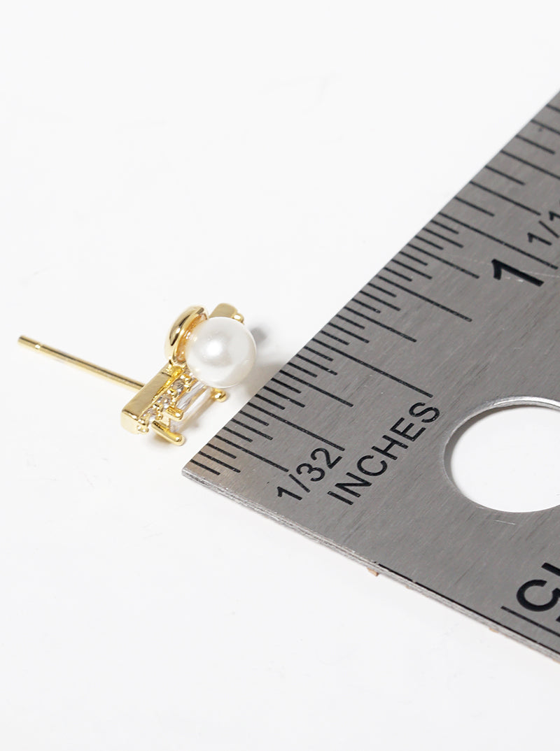 18k Gold Dipped Baguette CZ Pearl Post Stud Earrings