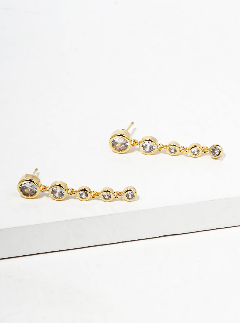 18k Gold Dipped Graduated Bezel CZ Drop Post Earrings