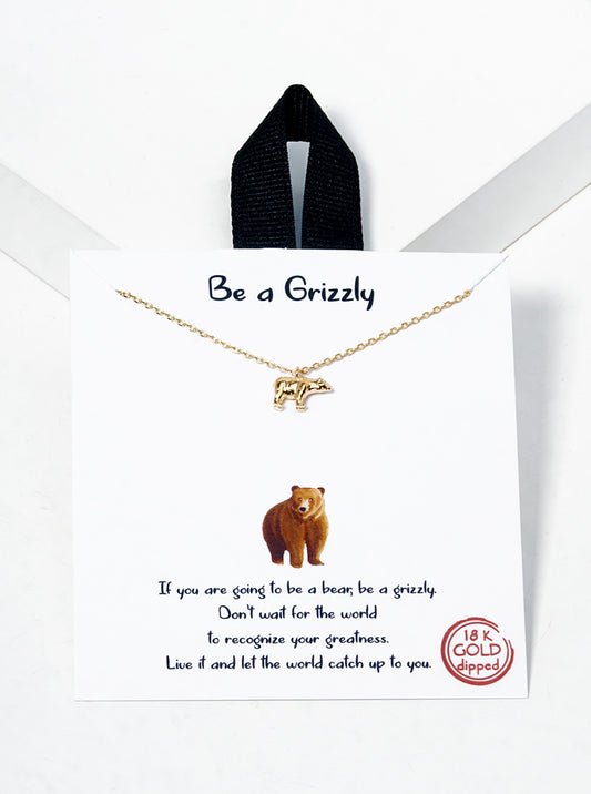 18k Gold Dipped Grizzly Bear Pendant Necklace