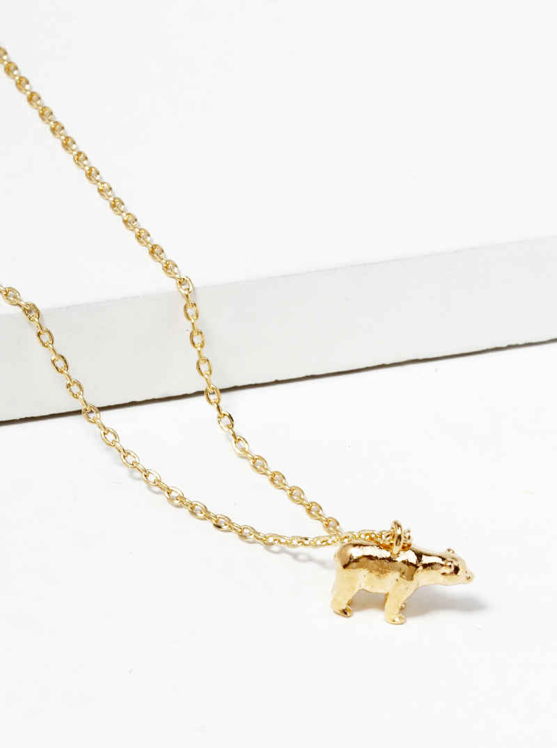 18k Gold Dipped Grizzly Bear Pendant Necklace
