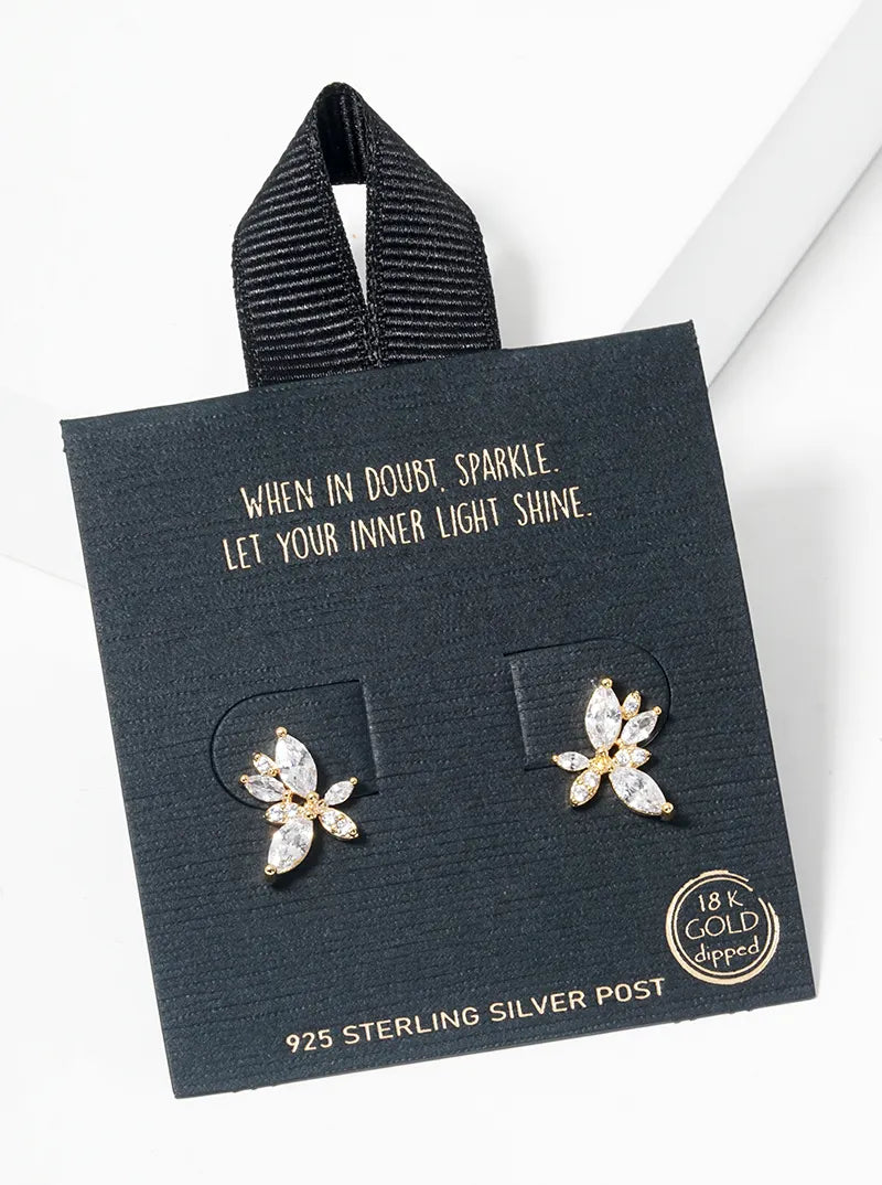 18k Gold Dipped Marquise CZ Stone Cluster Post Stud Earrings