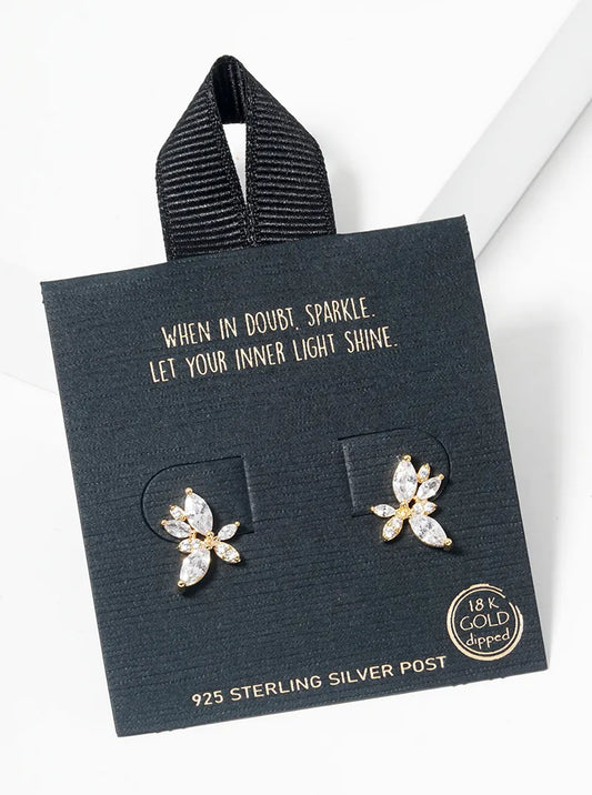 18k Gold Dipped Marquise CZ Stone Cluster Post Stud Earrings