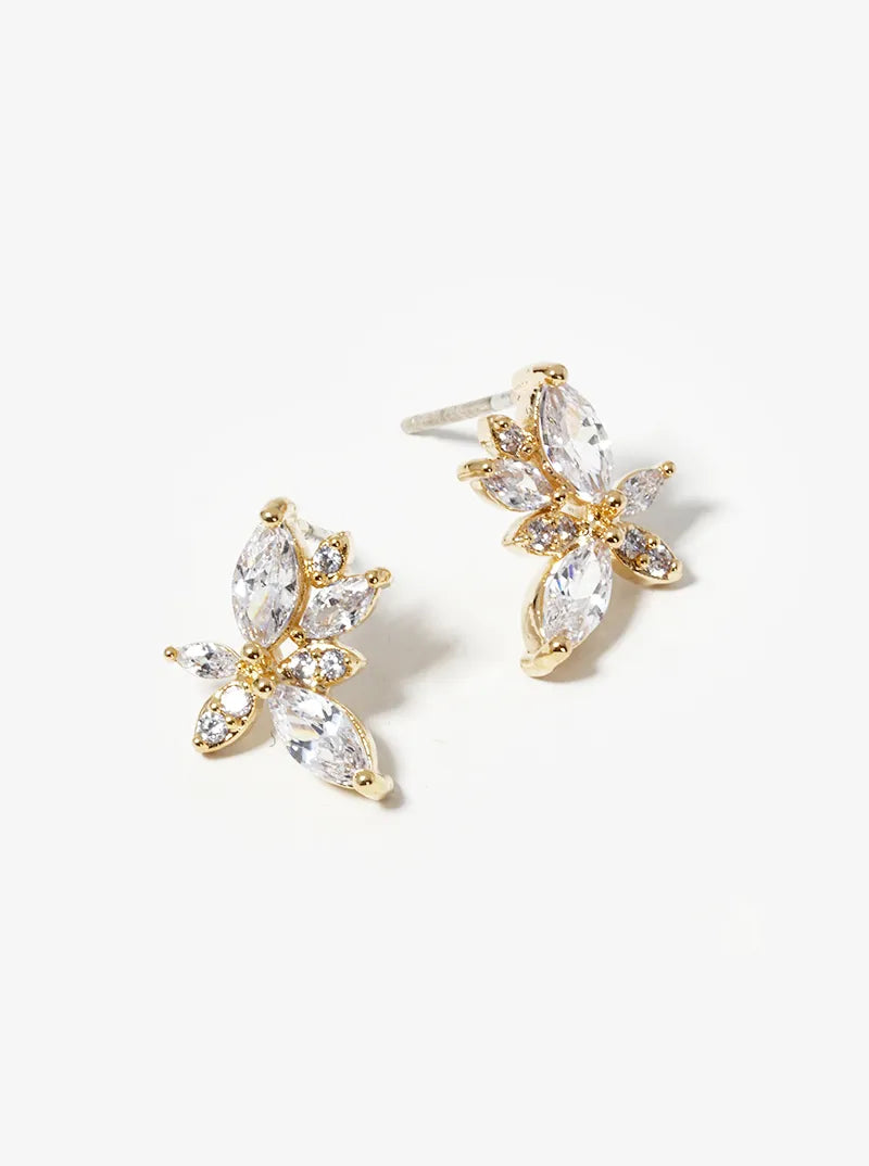 18k Gold Dipped Marquise CZ Stone Cluster Post Stud Earrings