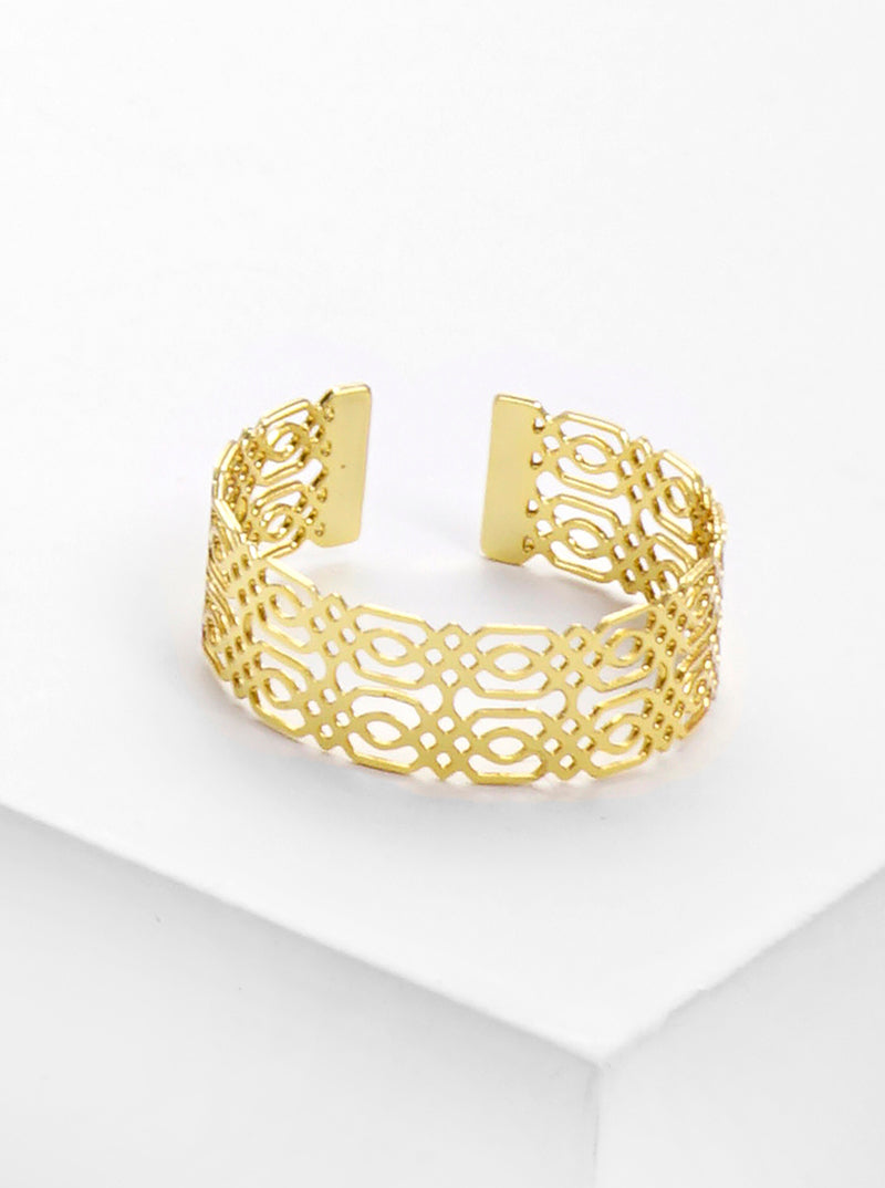 18k Gold Dipped Metal Filigree Delicate Adjustable Ring