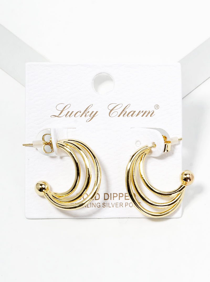 18k Gold Dipped Metal Tri Layered Open Hoop Earrings