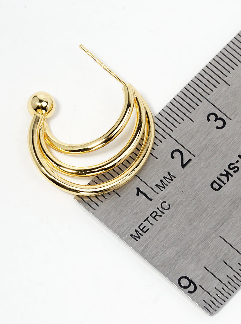 18k Gold Dipped Metal Tri Layered Open Hoop Earrings
