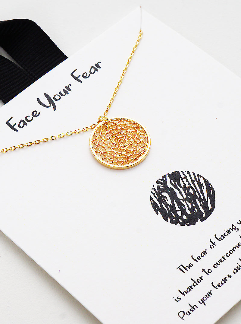 18k Gold Dipped Netted Disc Pendant Necklace