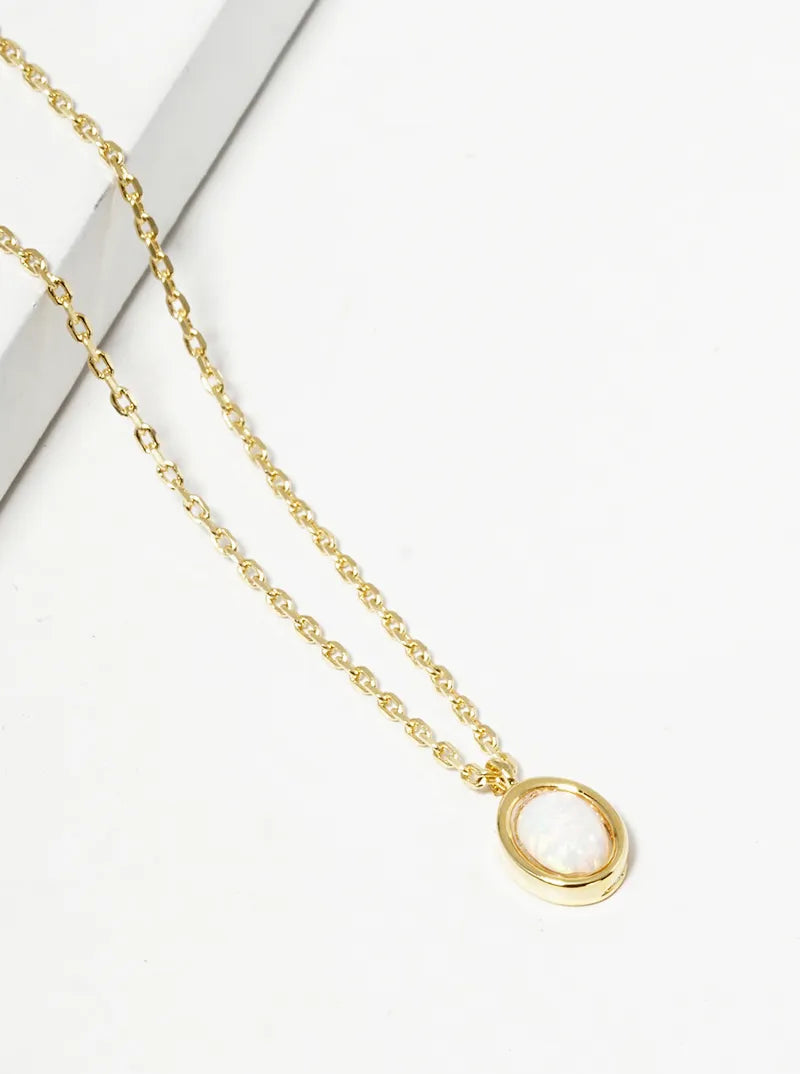 18k Gold Dipped Oval Shape Opal Pendant Dainty Necklace