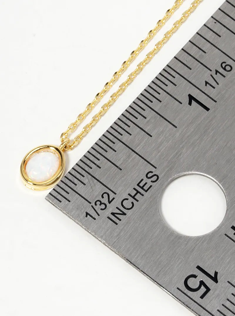 18k Gold Dipped Oval Shape Opal Pendant Dainty Necklace
