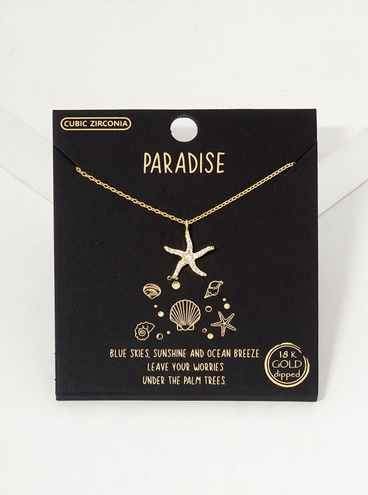 18k Gold Dipped Pearl CZ Pave Starfish Pendant Necklace