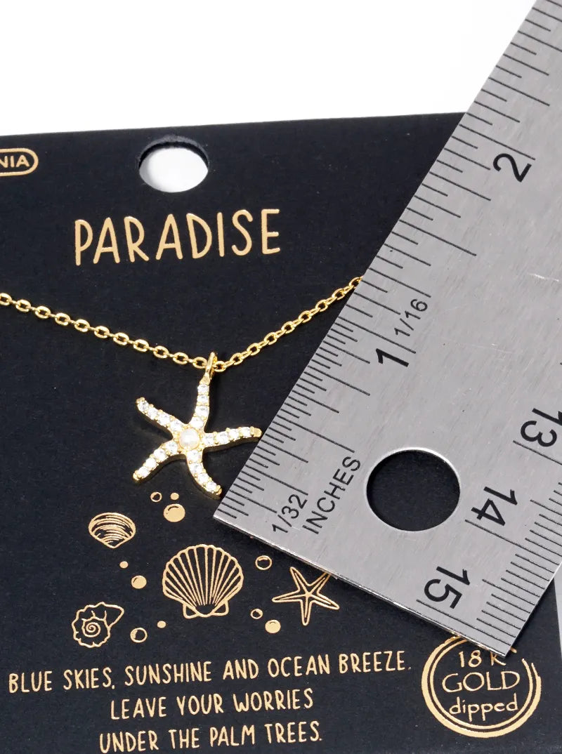 18k Gold Dipped Pearl CZ Pave Starfish Pendant Necklace
