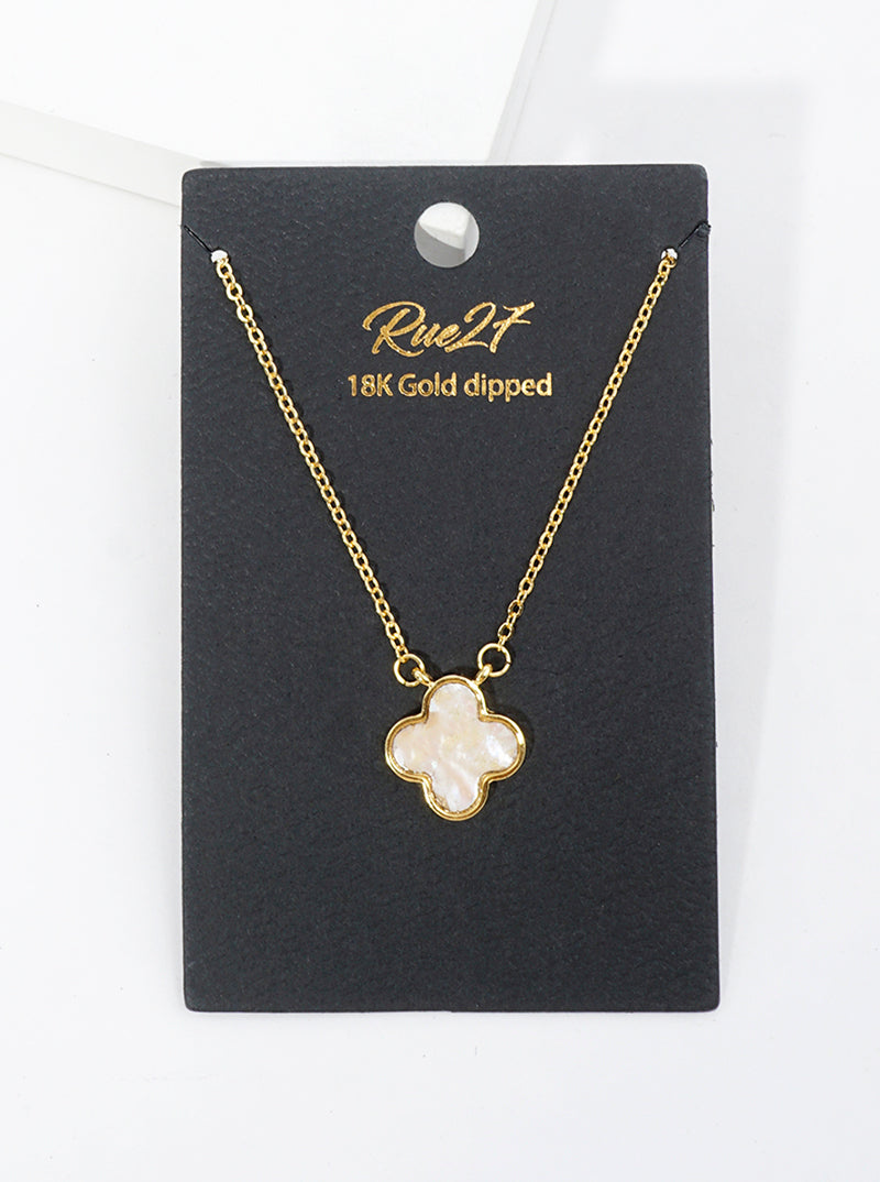 18k Gold Dipped Quatrefoil Shape Mother Of Pearl Pendant Necklace