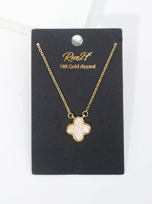 18k Gold Dipped Quatrefoil Shape Mother Of Pearl Pendant Necklace