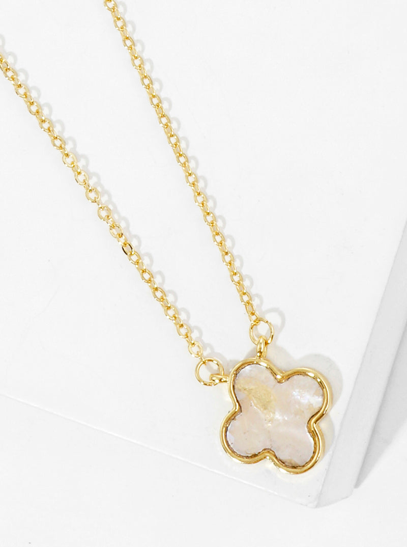18k Gold Dipped Quatrefoil Shape Mother Of Pearl Pendant Necklace