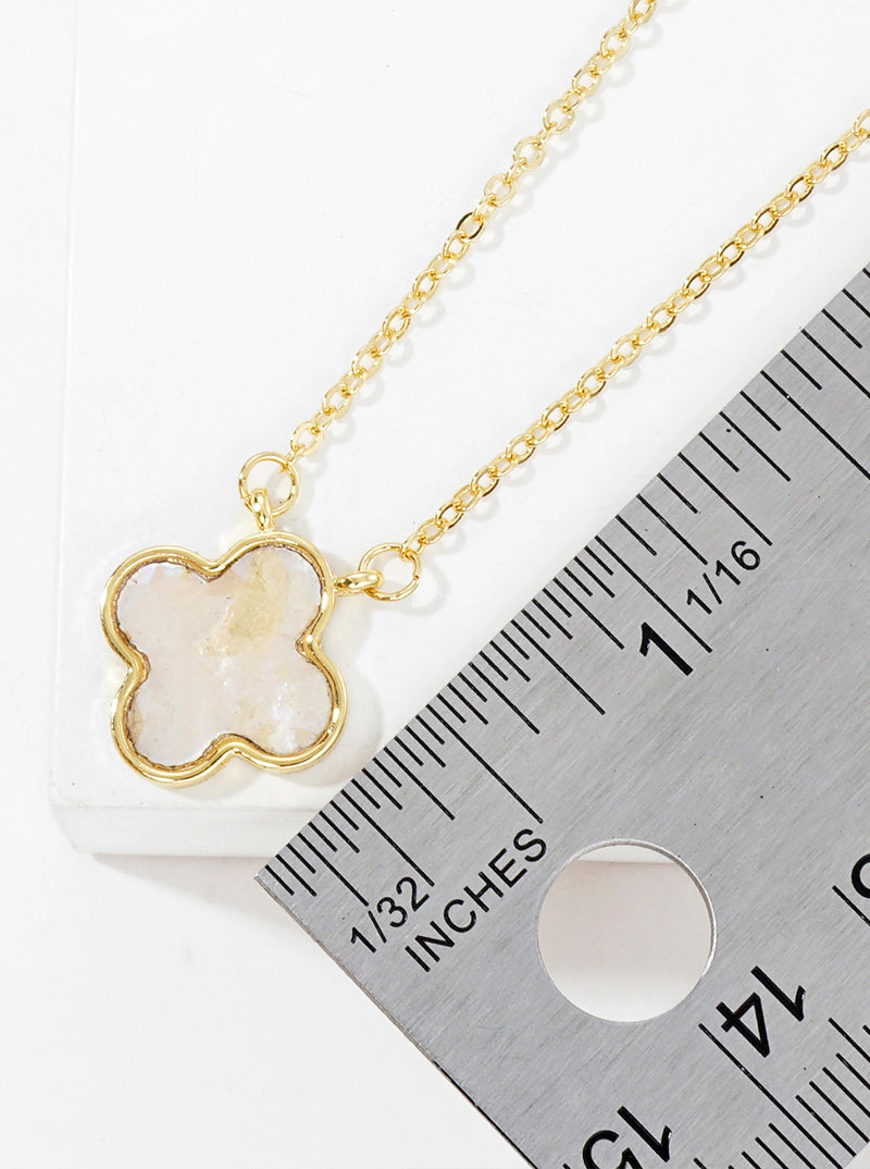 18k Gold Dipped Quatrefoil Shape Mother Of Pearl Pendant Necklace