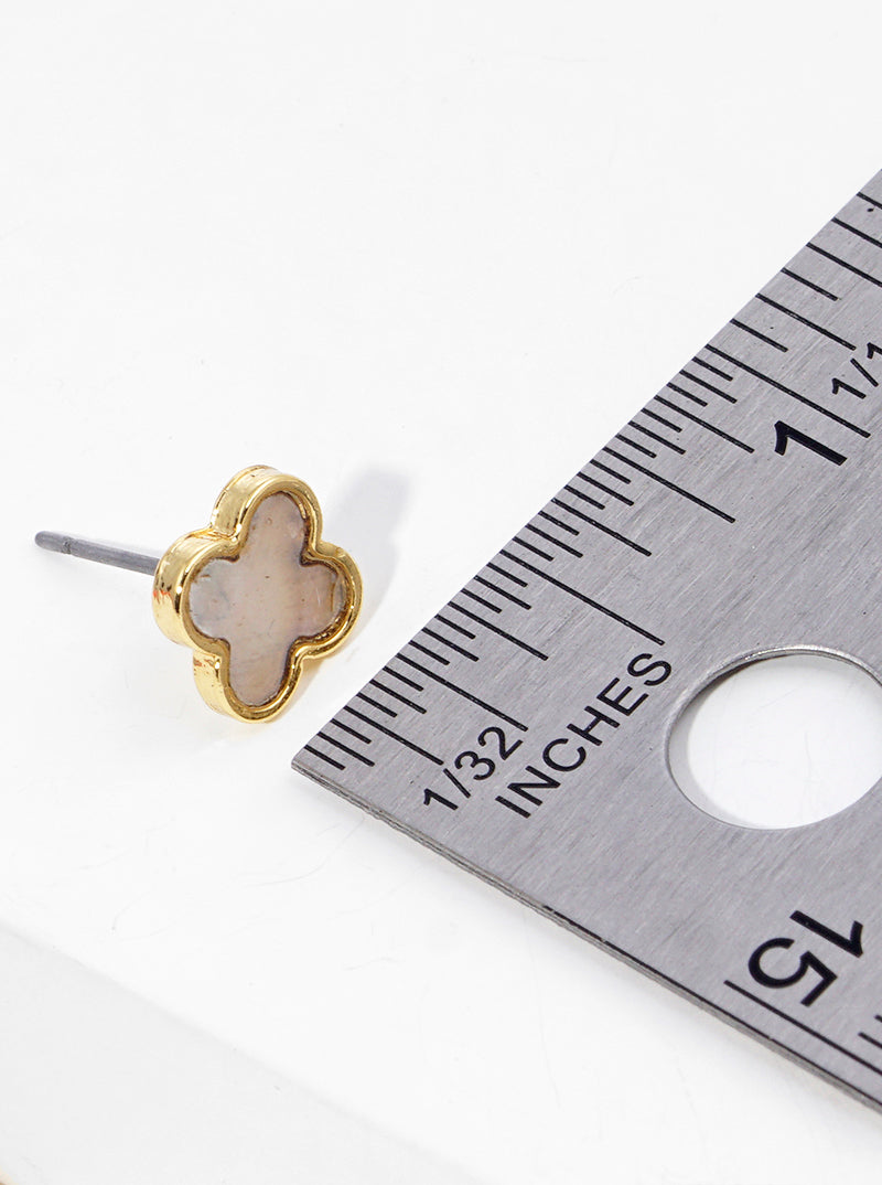 18k Gold Dipped Quatrefoil Shape Mother Of Pearl Post Stud Earrings