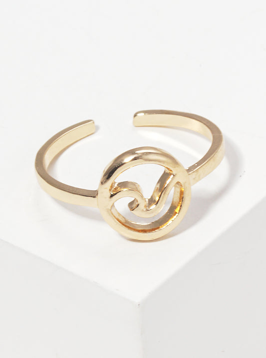 18k Gold Dipped Round Ocean Wave Adjustable Brass Cuff Ring