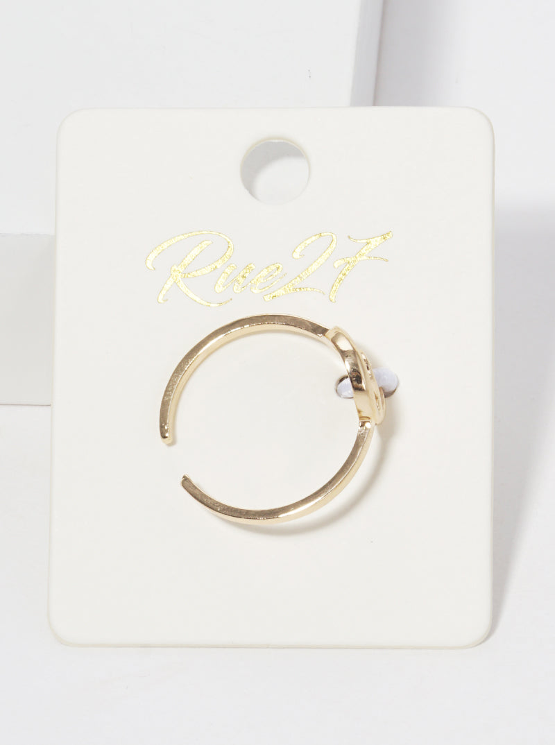 18k Gold Dipped Round Ocean Wave Adjustable Brass Cuff Ring
